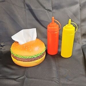 Burger Tissue Holder with Ketchup and Mustard Bottles